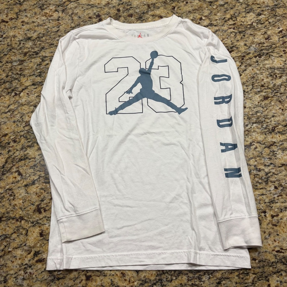 Jordan Jumpman 23 Long Sleeve T-Shirt White Grey Boy XL 13-15 YRS
